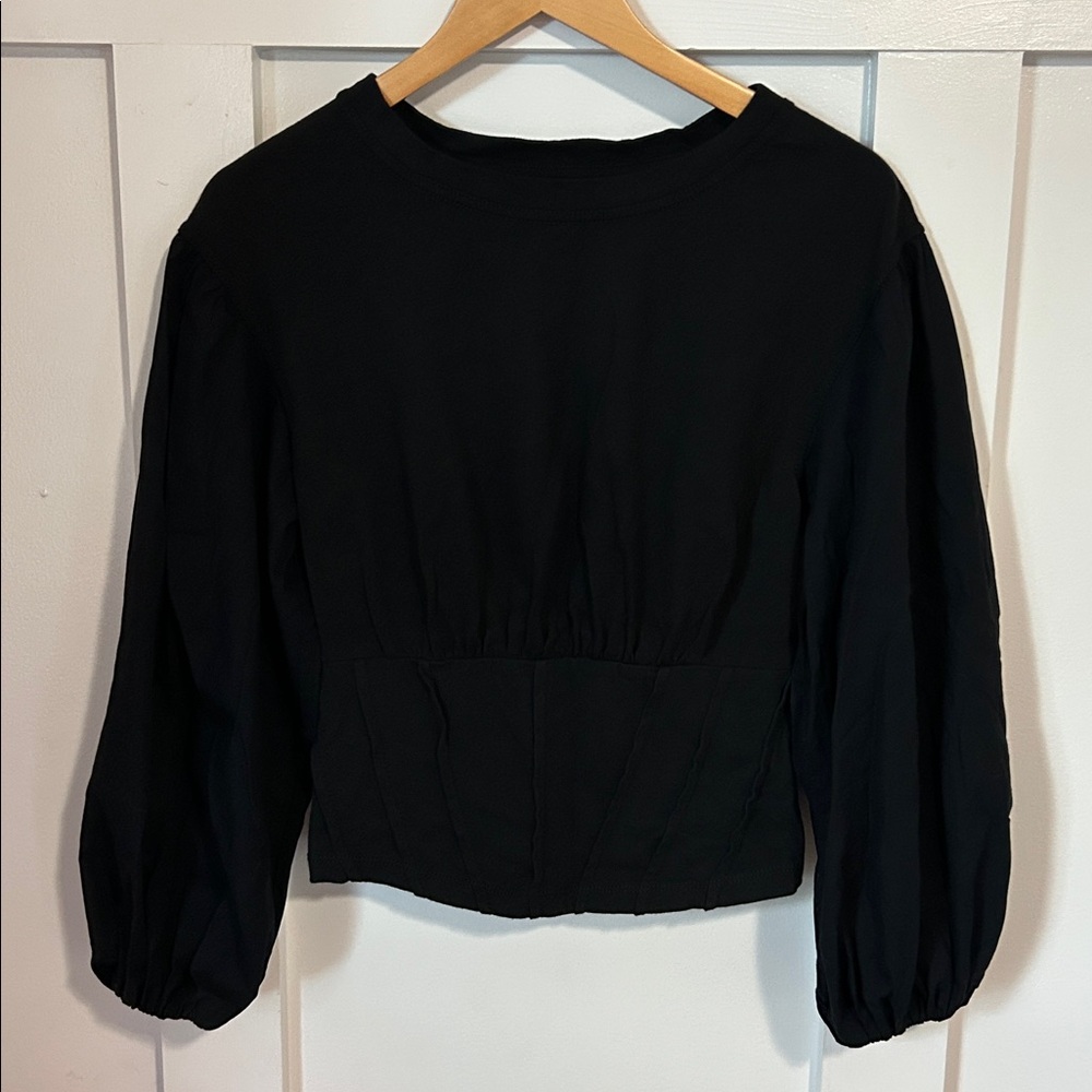 Anthropologie Balloon Sleeve Corset Top Black Women’s Size XS - Picture 2 of 12